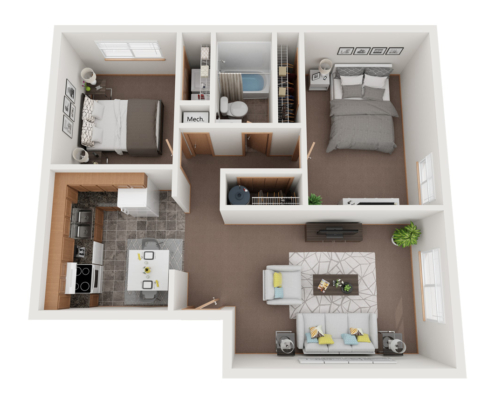 The Ridge Apartments and Townhomes_2x1 925sq ft Apartment